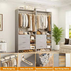 Besiost Set di 4 organizer per armadio con cassetti in legno e aste appendiabiti