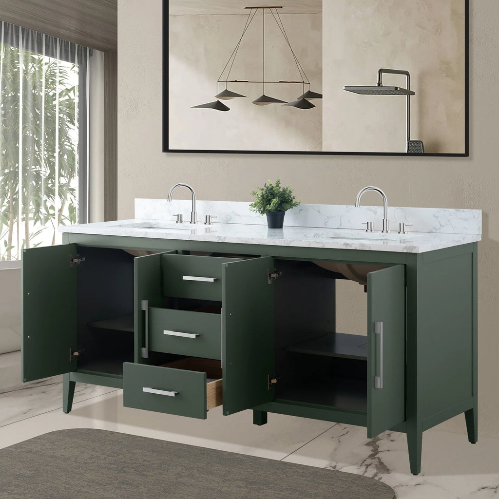 Mobile lavabo doppio Vanity Art 72 per bagno con piano in marmo composito