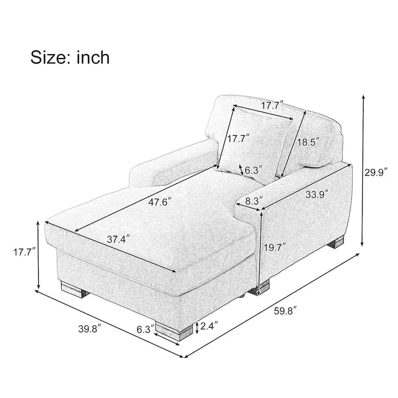 Divano letto chaise longue oversize moderno metà secolo con cuscino