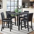 Set da pranzo moderno di 5 pezzi con tavolo quadrato ad altezza bancone e 4 sedie imbottite