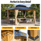 EROMMY Gazebo a tetto rigido, Pergola da esterno con doppio tetto, zanzariere e tende, Tenda da sole resistente per patio, cortile, feste in piscina