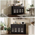 Credenza stretta da 140 cm con 3 cassetti e 4 ante per cucina, sala da pranzo, soggiorno