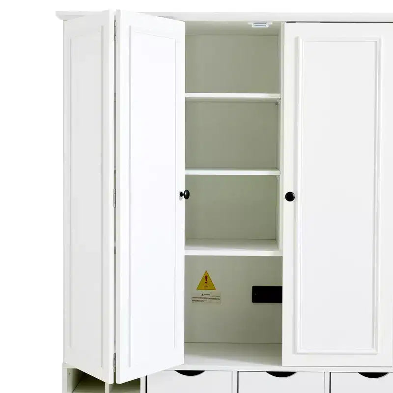 Whisen Armadio Dispensa per Cucina Autoportante Alto 180 cm, Grande Credenza Contenitore per Sala da Pranzo con 4 Ante Pieghevoli, Ripiani, Portabottiglie