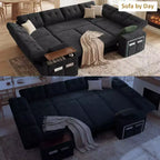 Divano letto componibile modulare Dyonery 112 con letto estraibile, divano componibile a U con contenitore, divani con seduta extra ampia e profonda per soggiorno