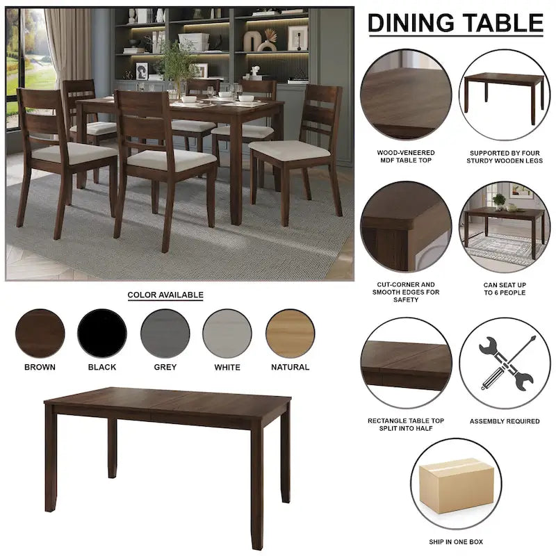 Set da pranzo classico in legno a 7 pezzi CraftPorch
