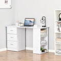 HOMCOM 47" Scrivania per Computer da Ufficio Moderna con Libreria, Tavolo da Scrittura Workstation con 3 Cassetti e Ripiano - Bianco