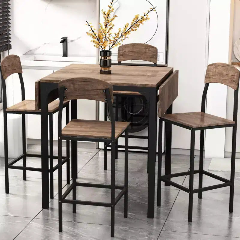 Set da pranzo 5 pezzi Whisen Farmhouse con tavolo a foglia ribaltabile ad altezza bancone e sedie da pranzo
