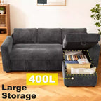 Divano Letto Estraibile 2 in 1 con Chaise Longue Contenitore, Divano Componibile in Ciniglia con Porte USB per Soggiorno