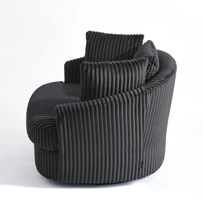Set di 2 Poltrone Girevoli a Barilotto Oversize da 43" in Velluto a Coste Felpato con Cuscini