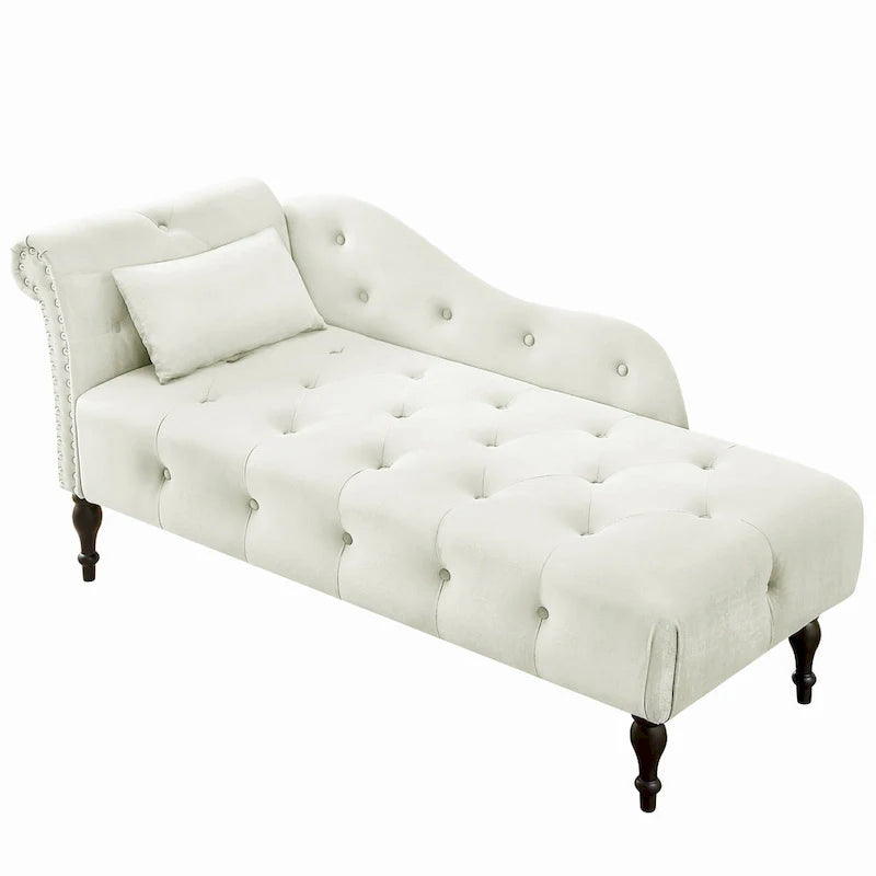 Moderna poltrona a sdraio imbottita in velluto da 60,6" con bottoni capitonné, gambe in legno massello e borchie