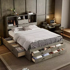Letto a piattaforma Queen Size con ripiano portaoggetti e 8 cassetti, facile da montare