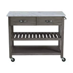 Carrello da Cucina su Ruote con Piano in Marmo, Isola da Cucina in Legno Massello con 2 Cassetti, Carrello da Cucina a 3 Livelli con Ruote Staccabili Bloccabili e Portasciugamani