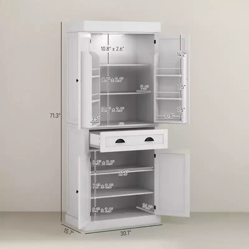 Mobile credenza da cucina da 71" con luci a LED, 6 ante con ripiani, un cassetto e 4 ripiani regolabili
