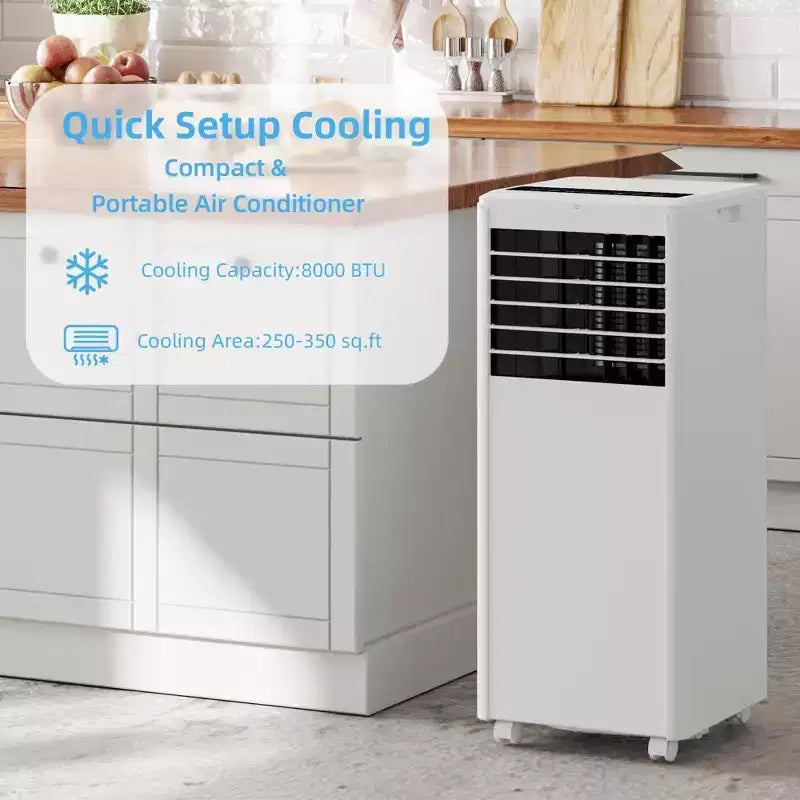 Condizionatore d'aria portatile da 8.000 BTU - 3-in-1 Raffreddamento, Deumidificatore e Ventilatore per ambienti fino a 32,5 mq con Modalità Sleep e 1 Anno di Garanzia