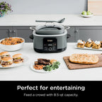 Multi-Cooker da 8,5 litri, con 8 funzioni in 1: Slow Cooker, Pentola Olandese, Vaporiera, Coperchio in Vetro, Cucchiaio Integrato, Pentola Adatta al Forno fino a 260°C