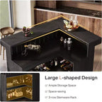 Mobile bar a L Lantine, tavolo da bar angolare a 4 ripiani con mensole e porta calici da vino per pub domestico