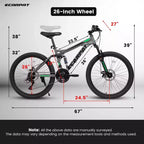 Mountain bike Okak 26" con freni a disco, bici per adulti a 21 velocità con telaio durevole e doppia sospensione posteriore, bicicletta per ciclismo urbano