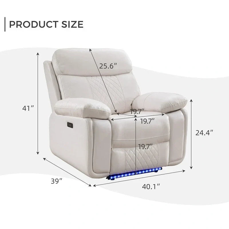 Divano reclinabile elettrico con caricabatterie wireless, luce di lettura, luce LED per soggiorno, similpelle, porta AC/USB, portabicchieri, nero