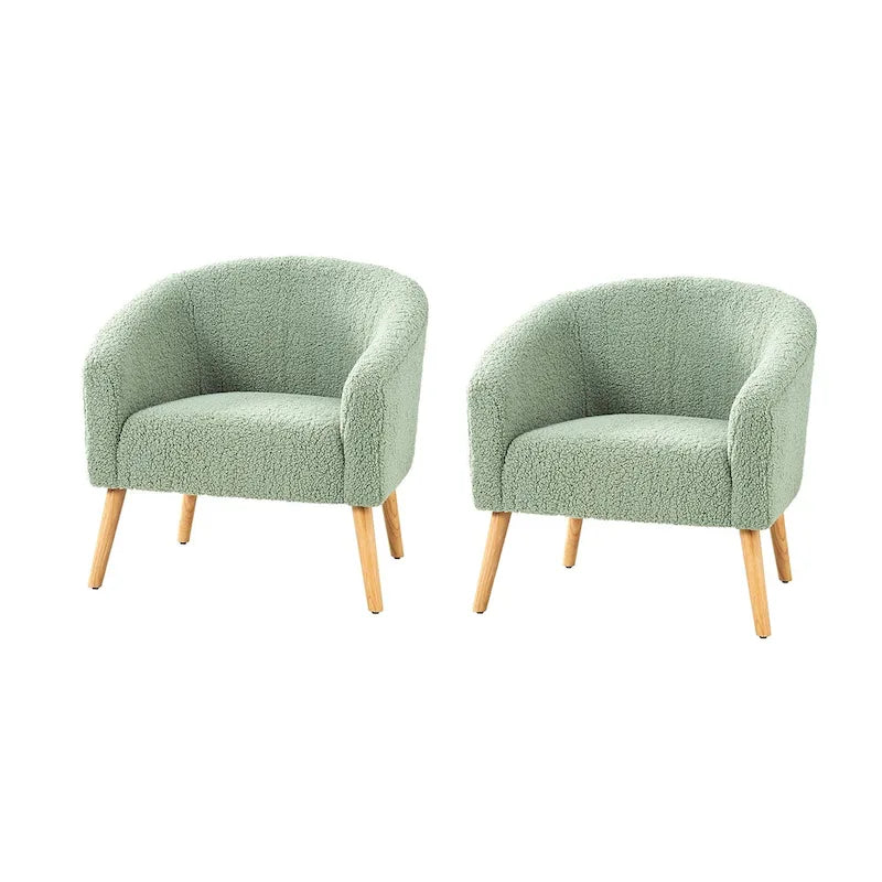 Poltrona Sheila Modern 30 W Boucle con gambe in legno massello, set da 2 di HULALA HOME