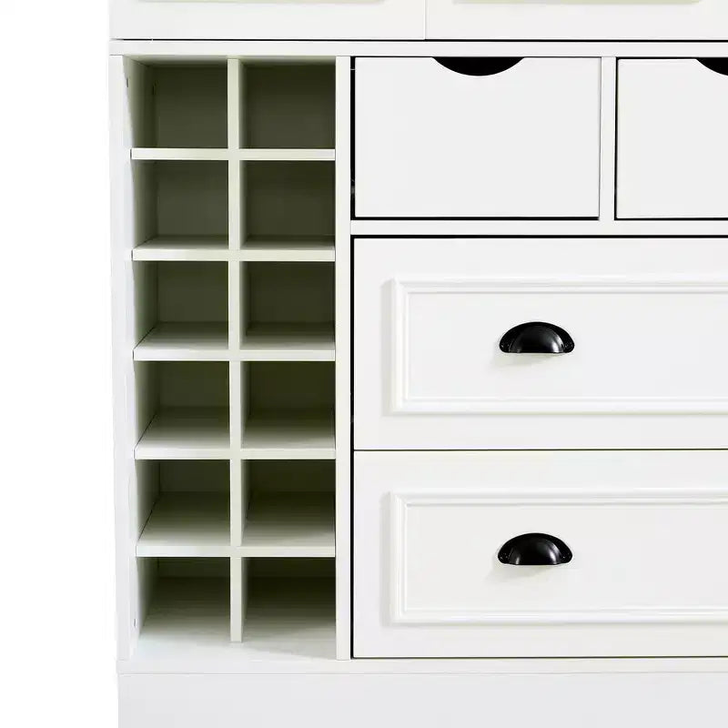 Whisen Armadio Dispensa per Cucina Autoportante Alto 180 cm, Grande Credenza Contenitore per Sala da Pranzo con 4 Ante Pieghevoli, Ripiani, Portabottiglie