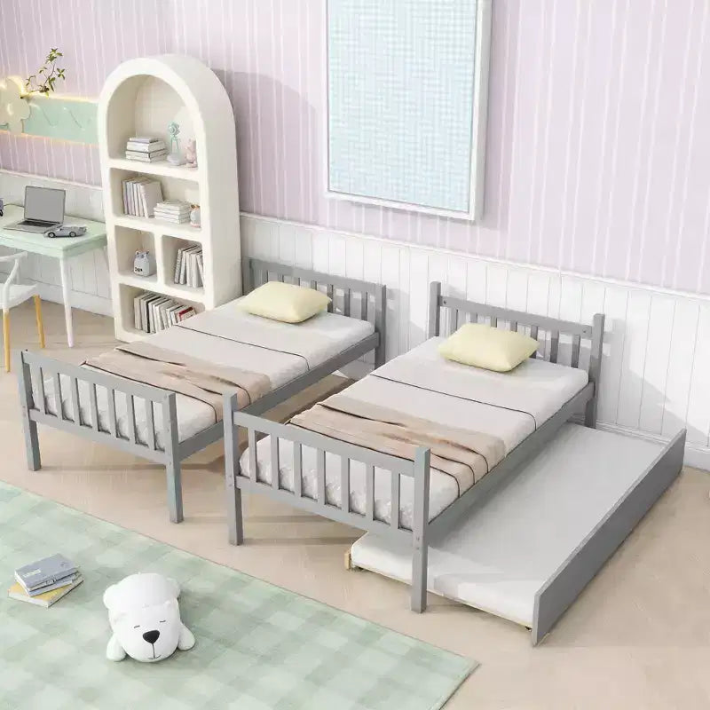 Letto a castello moderno in legno a due piani con letto estraibile, convertibile in 2 letti