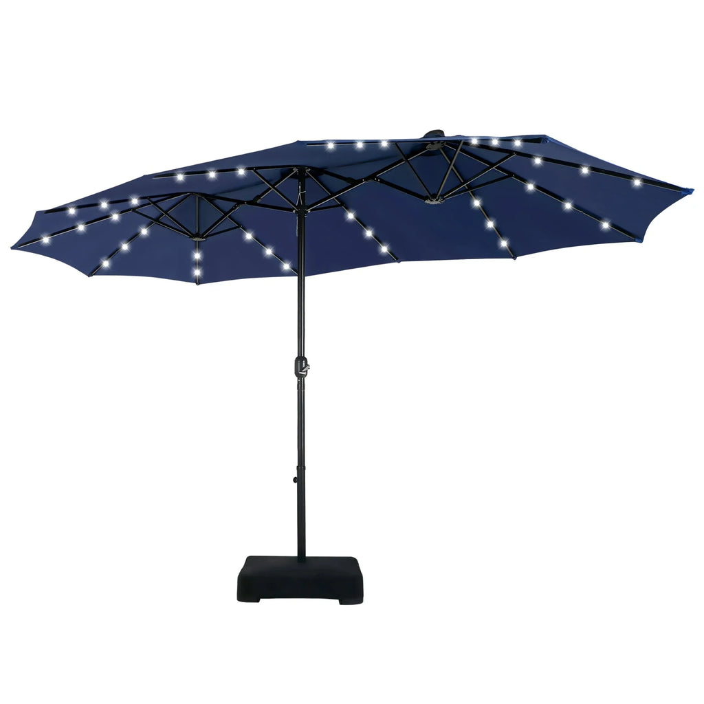 MAISON ARTS Ombrellone rettangolare da esterno a manovella con doppia falda da 4,5 metri, con luci a LED solari e base inclusa