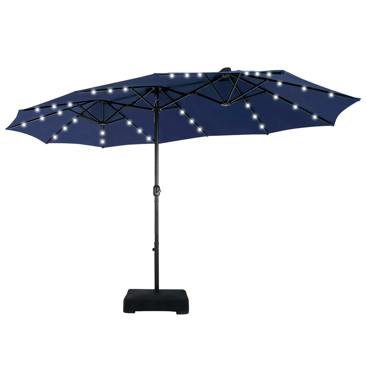 MAISON ARTS Ombrellone rettangolare da esterno a manovella con doppia falda da 4,5 metri, con luci a LED solari e base inclusa