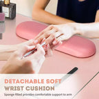 Tavolo per manicure moderno nero/rosa con piano in vetro e poggiapolsi, postazione singola