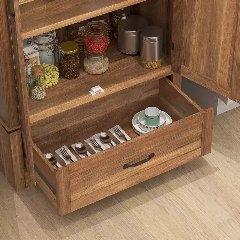 HOMCOM Credenza a 2 Ante da Cucina, Mobile Dispensa Alto con 2 Ante Scorrevole, Ripiani Regolabili e Cassetto