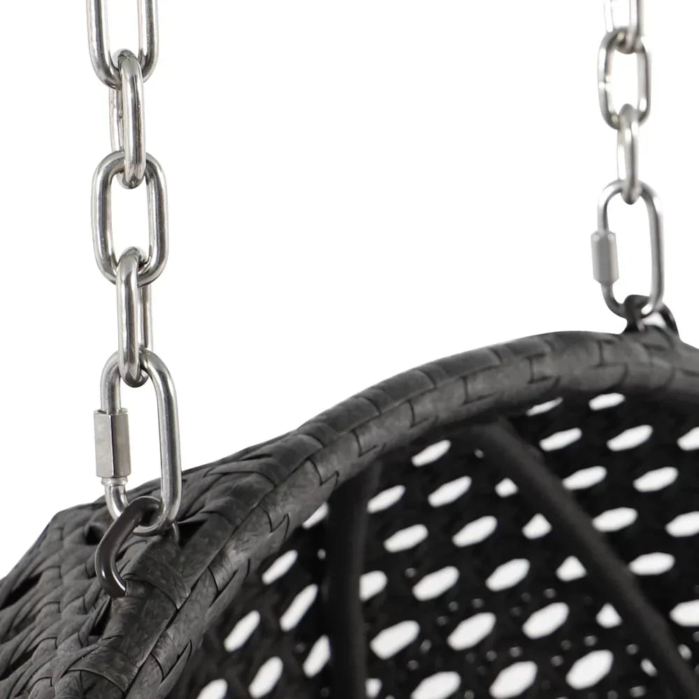 LeisureMod Sedia a Uovo Sospesa per 2 Persone con Supporto - Dondolo Pensile per Esterni/Interni in Rattan Intrecciato con Cuscini