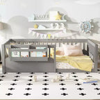 Letto a terra per bambini Bellemave con recinzione rialzata e libreria, struttura letto matrimoniale in legno Montessori per bambine e bambini