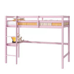 Letto a soppalco Okak Minimalism con scaletta, letto a soppalco singolo in legno di gomma con spondina di sicurezza e scrivania integrata, telai per letti per bambini, ragazzi