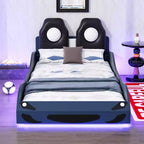 Letto a piattaforma a forma di auto da corsa Whisen Wood, formato singolo, con LED e schienale imbottito
