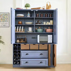 Whisen Armadio Dispensa per Cucina Autoportante Alto 180 cm, Grande Credenza Contenitore per Sala da Pranzo con 4 Ante Pieghevoli, Ripiani, Portabottiglie
