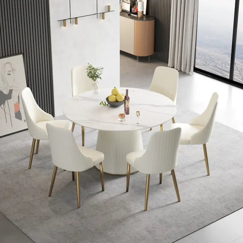 Tavolo da pranzo rotondo da 53" per 6 persone con piano in pietra sinterizzata e Lazy Susan
