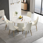 Tavolo da pranzo rotondo da 53" per 6 persone con piano in pietra sinterizzata e Lazy Susan