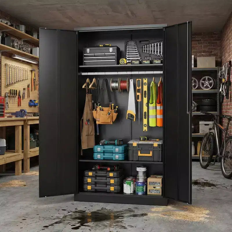 Armadio in Acciaio Resistente da 183 cm con Serratura, Armadietto Metallico da Garage, Armadietto Contenitore in Metallo per Casa, Camera da Letto, Ufficio, Ripostiglio