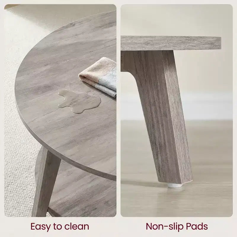 Tavolino rotondo color miele con 2 ripiani, misure 80 x 45 cm, ideale per il soggiorno