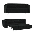 Divano letto moderno convertibile imbottito in velluto con braccioli arrotolati decorati con borchie in rame
