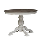 Tavolo da pranzo rotondo Magnolia Manor con base a piedistallo e prolunghe – 2 finiture