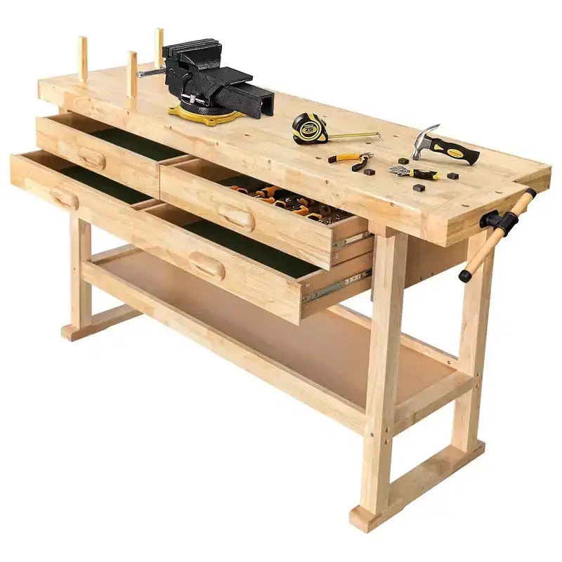 Olympia Tools Banco da Lavoro in Legno di Gomma, 4 Cassetti, Capacità di Carico 204 kg