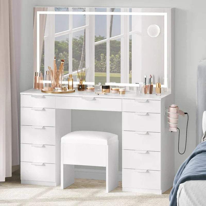 Moasis 46 Mobile con specchio illuminato, presa integrata e porta asciugacapelli - 55,8 A x 46 L x 11,7 P