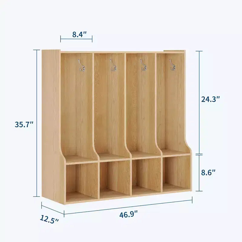 Mobiletto/armadietto a 4 scomparti marrone/bianco con 8 ganci, per bambini