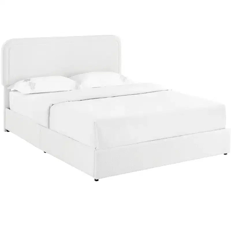 Letto Queen Size Moderno Rivestito in Bouclé con Cassetti Contenitore