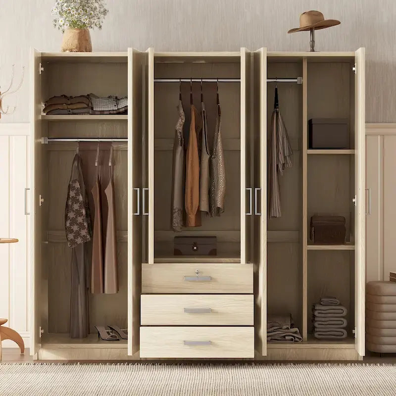 Armadio a 6 ante in legno con 3 cassetti grandi per camera da letto