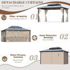 EROMMY Gazebo a tetto rigido, Pergola da esterno con doppio tetto, zanzariere e tende, Tenda da sole resistente per patio, cortile, feste in piscina