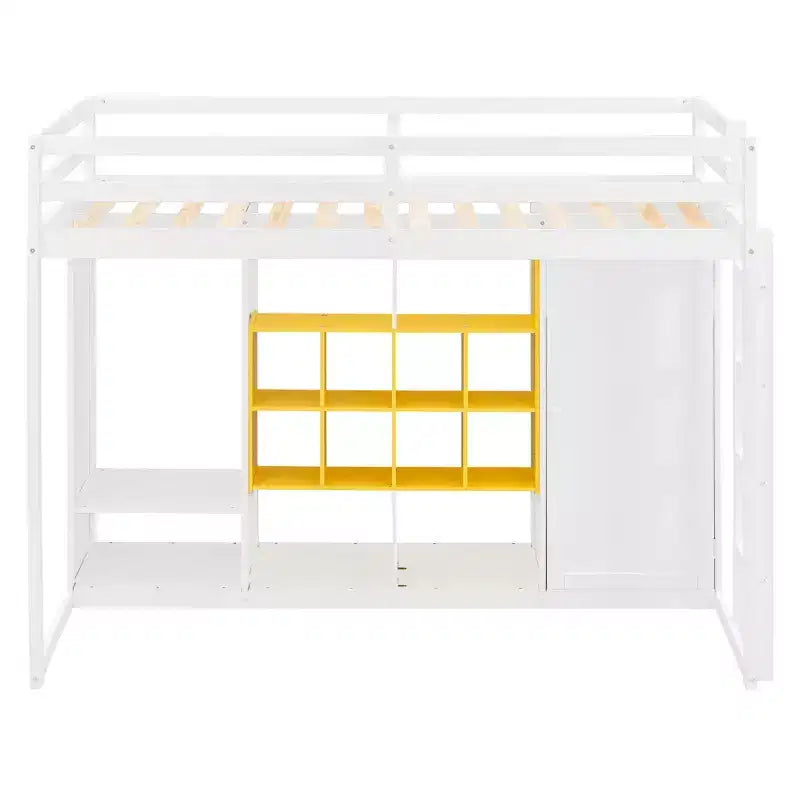 Letto a soppalco per bambini con armadio e mensole, Struttura in legno per letto a soppalco con mobiletto contenitore per bambini e ragazzi