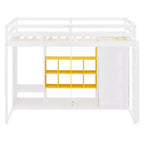 Letto a soppalco per bambini con armadio e mensole, Struttura in legno per letto a soppalco con mobiletto contenitore per bambini e ragazzi