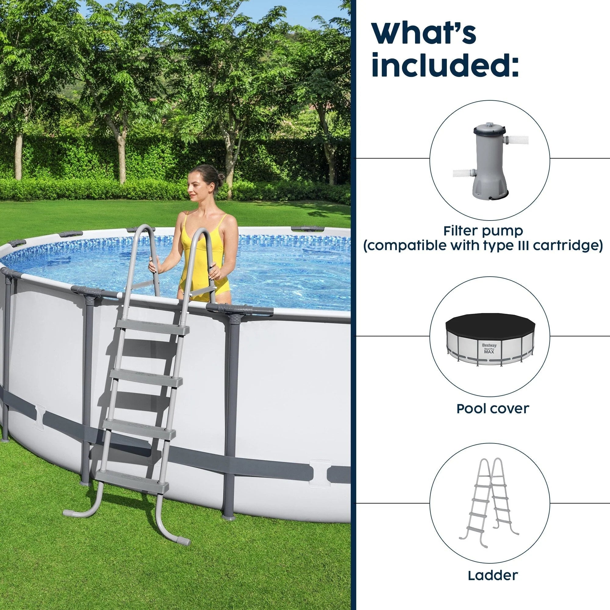 Piscina Fuori Terra Rotonda Bestway Steel Pro MAX con Pompa e Copertura