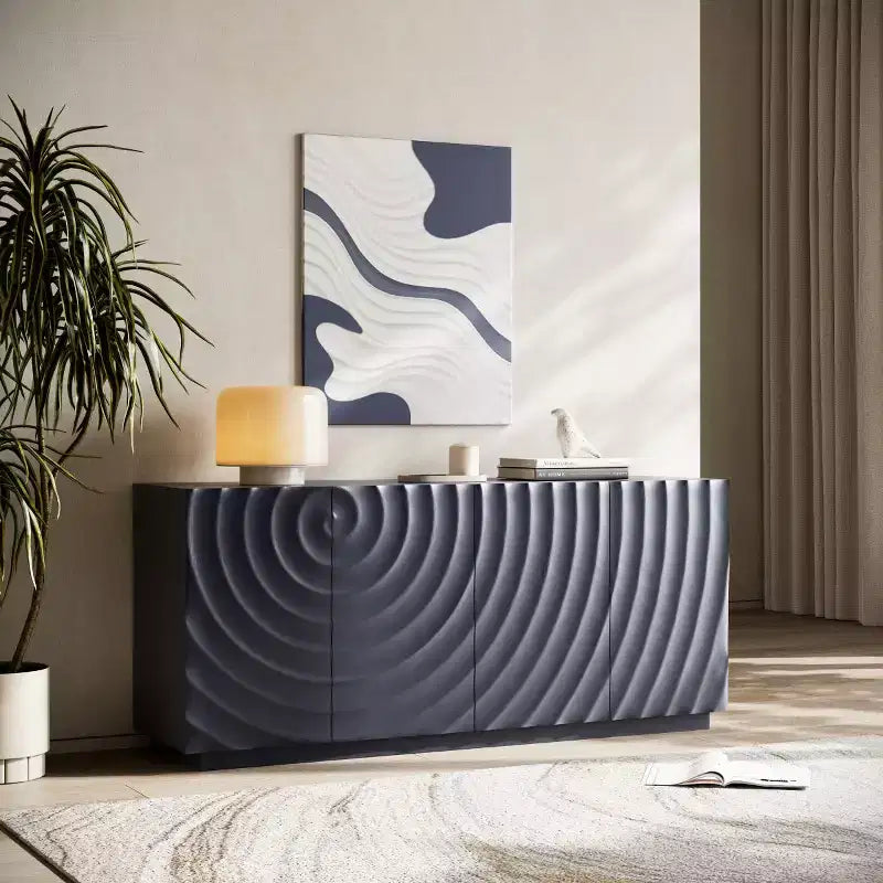 59 Modern Spiral Madia Buffet, Mobile Contenitore a Basso Profilo da Ingresso con Ante a Ondulazione 3D